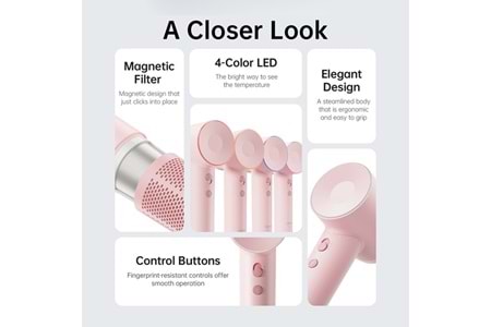 LAIFEN SE Pembe 1500W 2 Başlıklı Yüksek Hızlı Saç Kurutma Makinesi