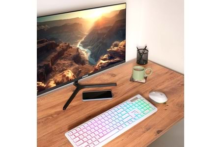 Everest KM-319BT Beyaz 2.4G+BT1+BT2 Çoklu Cihaz Bağlantılı Q Set Kablosuz Klavye + Mouse