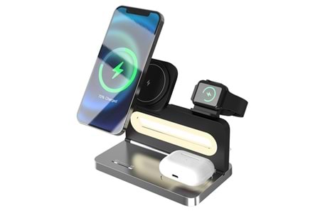 S-LINK SW-CWF120 Telefon Kulaklık Akıllı Saat 15W 3 'in 1 Magsafe Siyah Kablosuz Şarj Cihazı