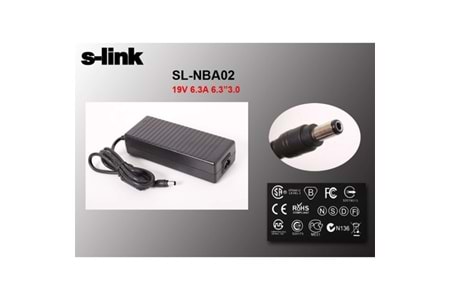 S-link SL-NBA02 120W 19V 6.3A 6.3x3.0 Toshiba Notebook Standart Adaptör