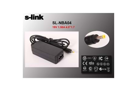 S-link SL-NBA04 30W 19V 1.58A 4.0*1.7 Hp Netbook Standart Adaptör