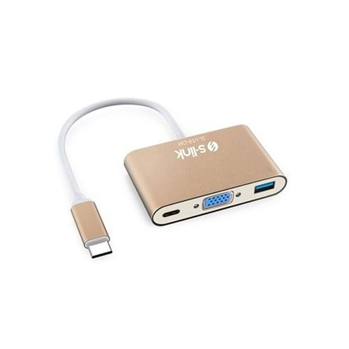 S-LINK SL-USB-C66 0.15metre TYPE-C-USB 3.0_VGA Çevirici Adaptör Gold 4K