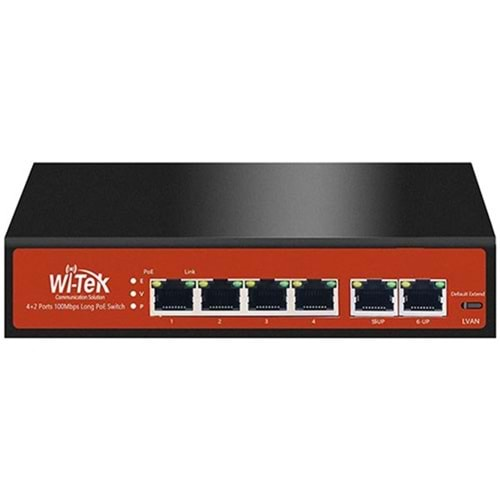 WI-TEK 6port 40W 4port PoE WI-PS205H v2 10/100 Yönetilemez Switch