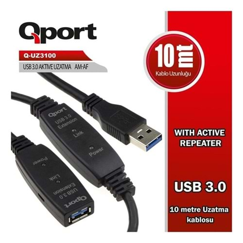 QPORT 10metre Q-UZ3100 USB 3.0 Aktif Uzatma Kablosu