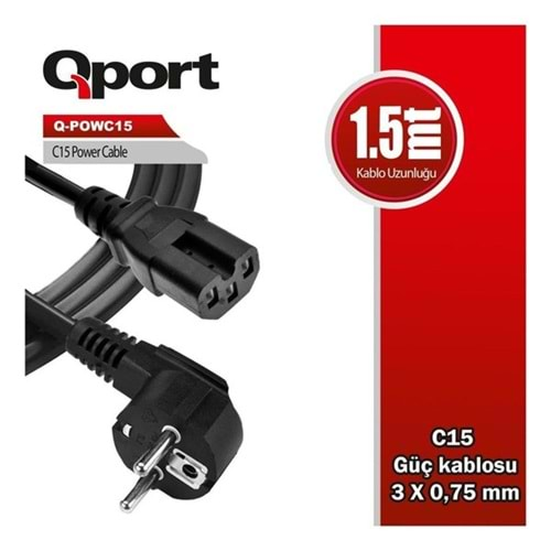 QPORT Q-POWC15 C15 1.5metre Power Kablosu