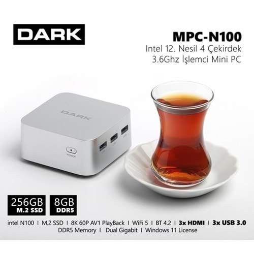 DARK MPC DK-MPC-N100 N100 8GB- 256GB SSD- O/B UHD W11 PRO Mini PC