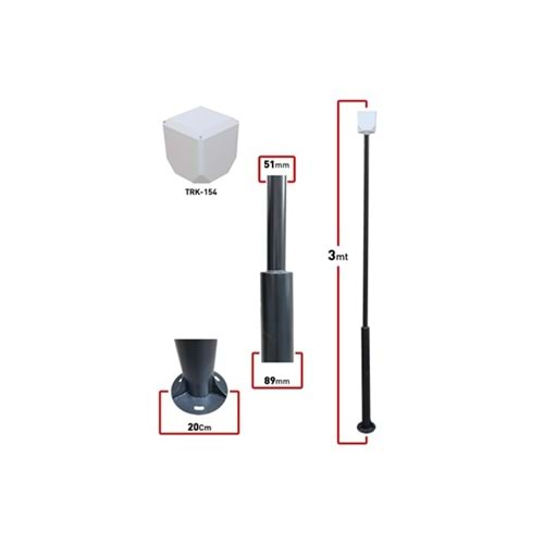 Trk 3 Metre 89X51x2mm (+Trk-154 Küp İle Birlikte) Kamera Direk 7016 Düz Mat Antrasit Fırın Boyalı