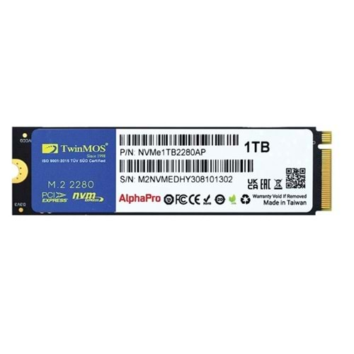 TWINMOS 1TB NVMe1TB2280AP 3600- 3250MB/s M2 PCIe NVMe Gen3 Disk