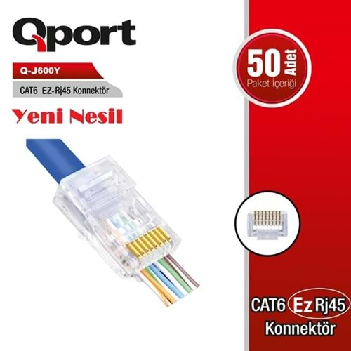 QPORT CAT6 EZ Q-J600Y RJ45 50li paket Plastik Konnektör (Yeni nesil)