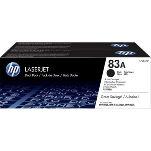 Hp Cf283af (83A) Sıyah Toner 1.500 Sayfa 2-li paket