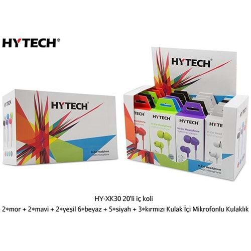 Hytech HY-XK30 20'li iç koli + 2*mor + 2*mavi + 2*yeşil 6*beyaz + 5*siyah + 3*kırmızı Kulak İçi Mikrofonlu Kulaklık