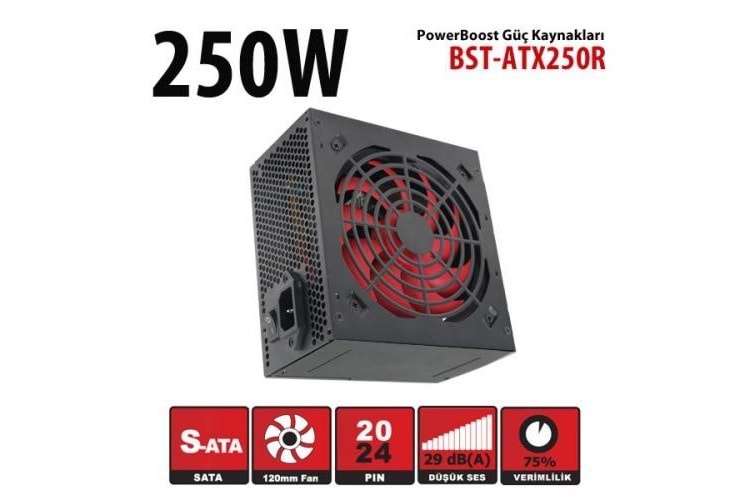 PowerBOOST 250W BST-ATX250R 12cm Fanlı Power Supply