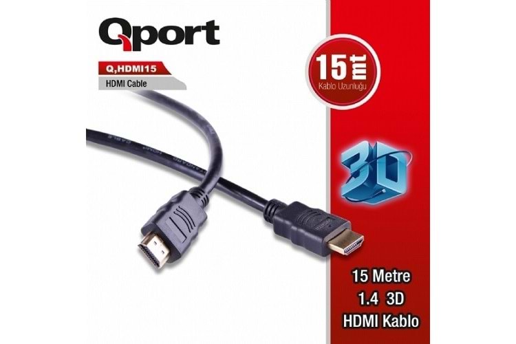 QPORT Q-HDMI15 15metre HDMI Görüntü Kablosu 3D Gold 1.4v