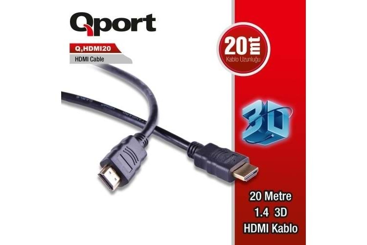 QPORT Q-HDMI20 20metre HDMI Görüntü Kablosu 3D Gold 1.4v