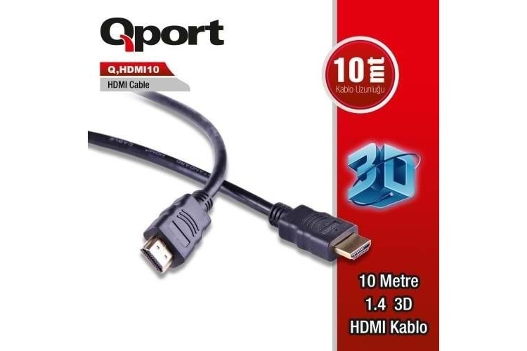 QPORT Q-HDMI10 10metre HDMI Görüntü Kablosu 3D Gold 1.4v