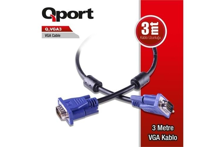 QPORT Q-VGA3 3metre VGA Görüntü Kablosu