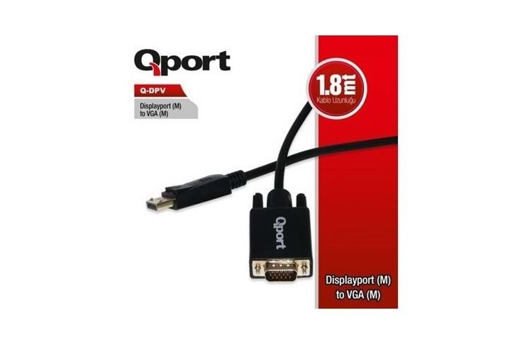 QPORT Q-DPV 1.8metre DP-VGA (E) Görüntü Kablosu