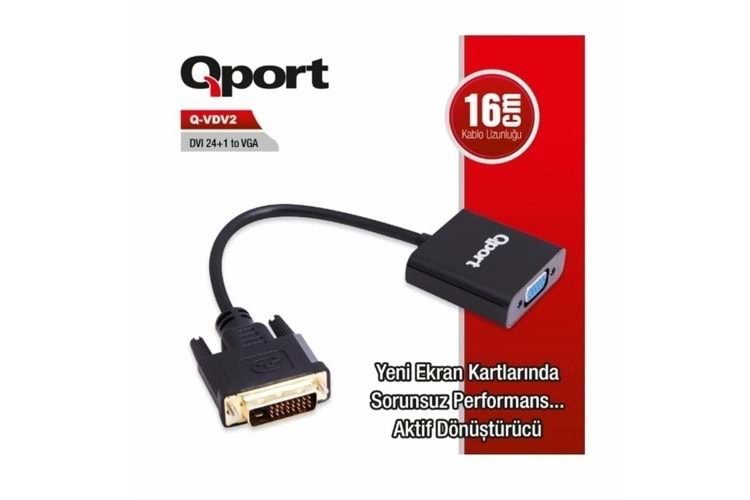 QPORT Q-VDV2 0.15metre DVI (24+1)-VGA Görüntü Adaptörü Siyah