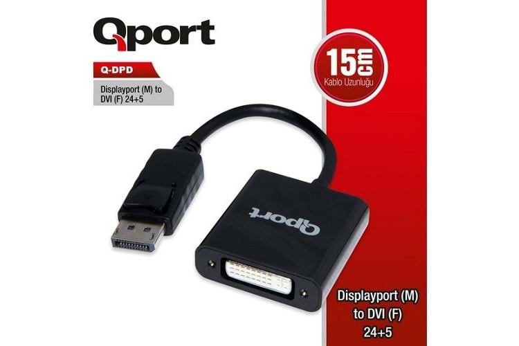 QPORT Q-DPD 0.15metre DP-DVI (24+5) Görüntü Adaptörü Beyaz 1080p