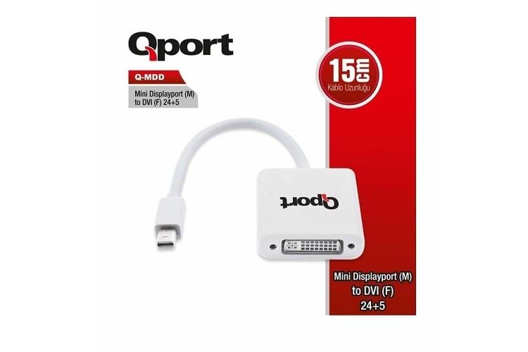 QPORT Q-MDD 0.15metre DP-DVI (24+5) Görüntü Adaptörü Beyaz 1080p
