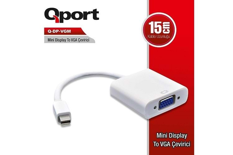 QPORT Q-DP-VGM 0.15metre mDP-VGA (D) Görüntü Adaptörü Beyaz 1080p
