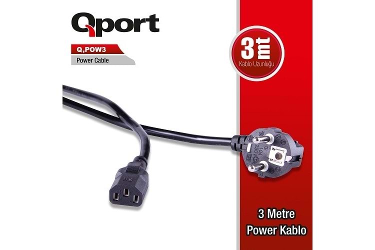 QPORT Q-POW3 3metre Monitör Power Kablosu