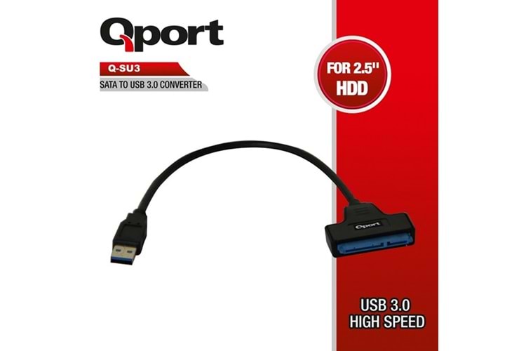 QPORT Q-SU3 0.15metre SATA-USB 3.0 Çevirici Kablo Siyah 2.5 Harddisklerle uyumlu