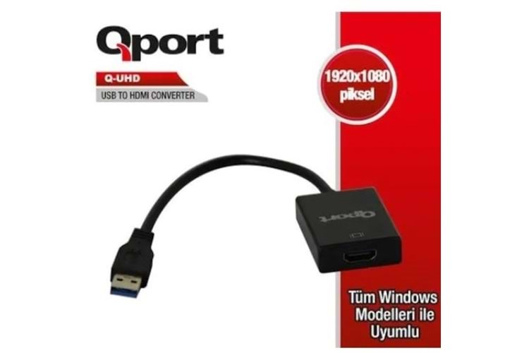 QPORT Q-UHD 0.15metre USB-HDMI Çevirici Adaptör Siyah