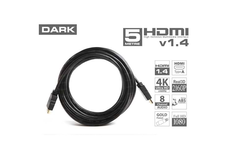 DARK DK-HD-CV14L500 5metre HDMI & HDMI Görüntü Kablosu 3D Gold 1.4v
