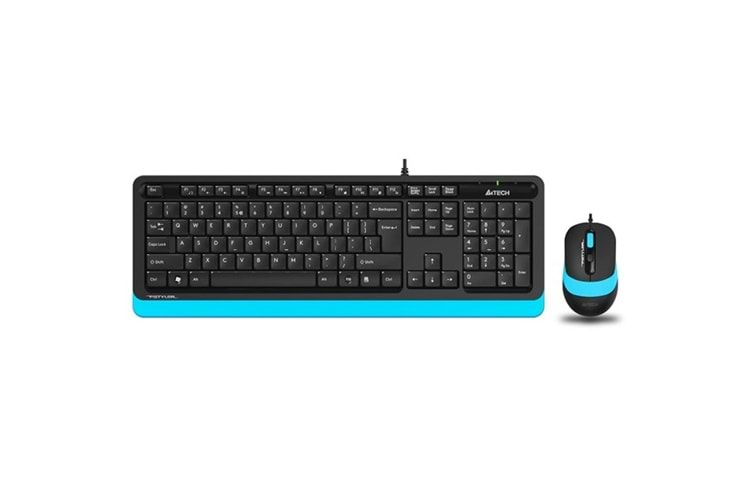 A4 TECH F1010 USB Q Trk Optic Mouse Siyah/Mavi Standart Klavye - Mouse Set