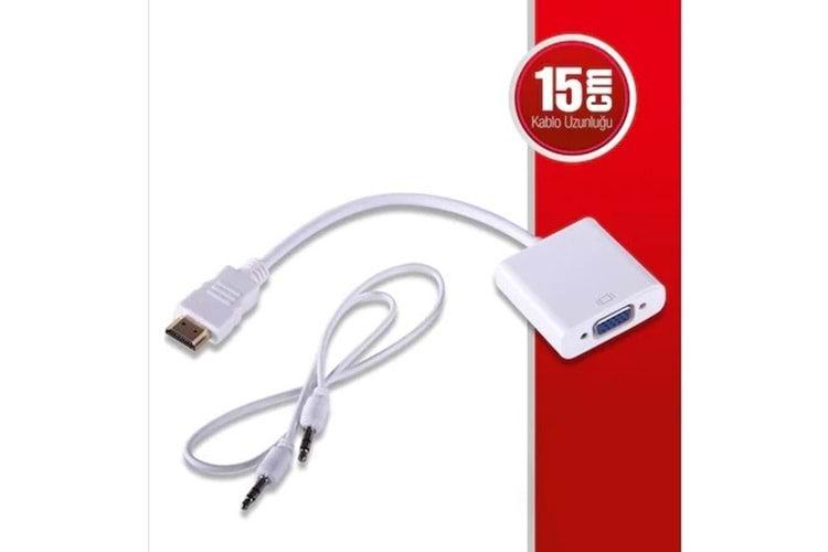 QPORT Q-HD-VGJ 0.15metre HDMI-VGA (D) Görüntü Adaptörü Beyaz Sesli 1080p