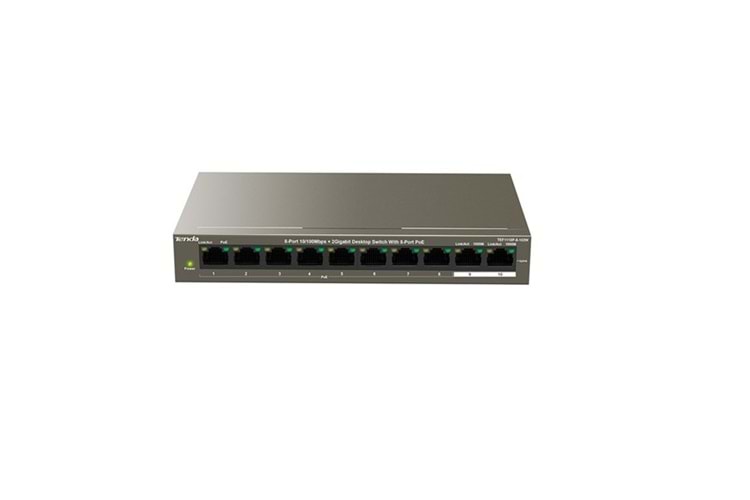 TENDA 10port 102w FULL PoE TEF1110P-8-102W 10/100/ 2x1000 Yönetilemez Switch Masaüstü