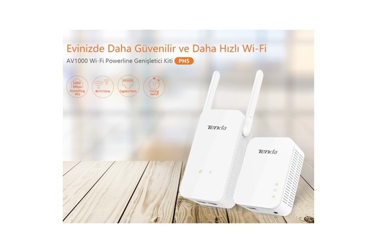 TENDA PH5-P3_KIT 1000mbps AV1000 Kablosuz 300mbps EV Ofis Tipi PowerLine Ağ Adaptörü 2-li paket