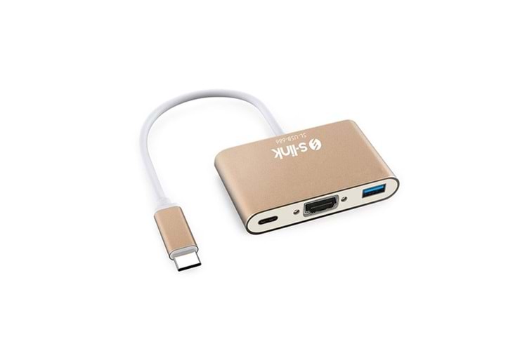 S-LINK SL-USB-C68 0.15metre TYPE-C - HDMI_USB 3.0 Çevirici Adaptör Gold 4K