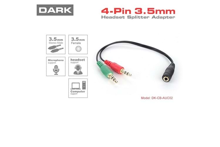DARK DK-CB-AUC02 1x dişi 2x erkek Stereo Ses Ara Kablosu