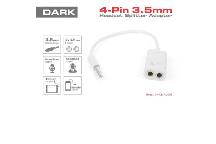 DARK DK-CB-AUC03 1x erkek Stereo 2x dişi Ses Ara Kablosu