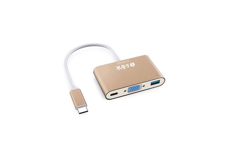 S-LINK SL-USB-C66 0.15metre TYPE-C-USB 3.0_VGA Çevirici Adaptör Gold 4K