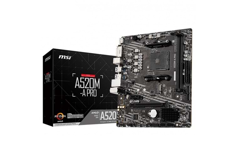 MSI A520M-A PRO DDR4 M2 PCIe NVME HDMI DVI PCIe 16X v3.0 AM4 mATX