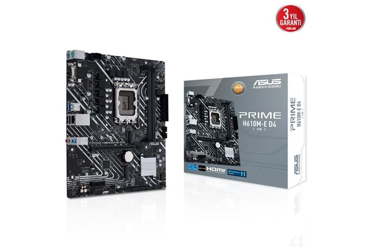 ASUS PRIME H610M-E/CSM D4 DDR4 M2 PCIe NVME HDMI DP PCIe 16X v4.0 1700p mATX Kurumsal Anakart