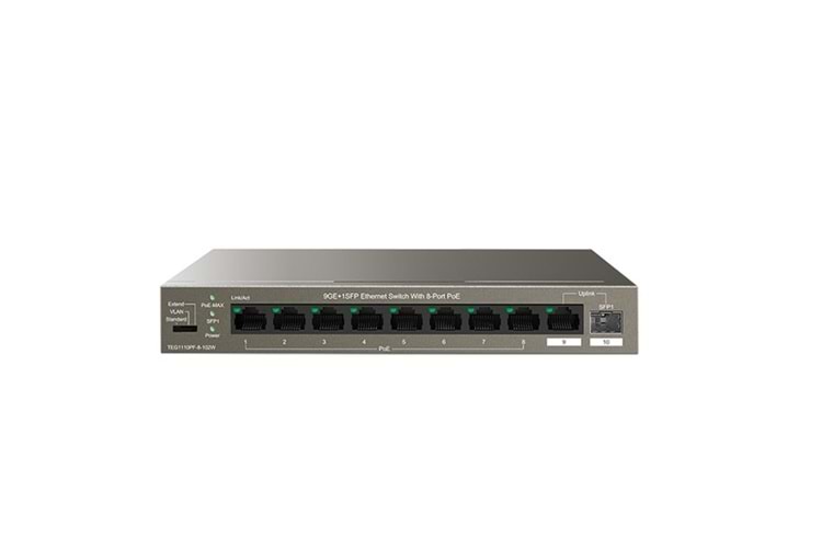 TENDA 8port 102w FULL PoE TEG1110PF-8-102W GIGABIT 1X SFP Yönetilemez Switch