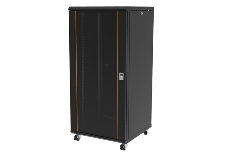 AGER 26U 600x600mm Dikili Tip Siyah Kabinet Agena AG-AN26U6060S1-CFAA-A-M1 Cam Kapak