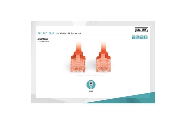 DIGITUS 10m CAT6 Utp DK-1617-100/R Kırmızı Patch Kablo