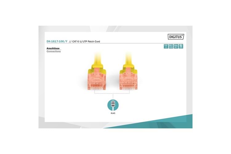 DIGITUS 10m CAT6 Utp DK-1617-100/Y Sarı Patch Kablo