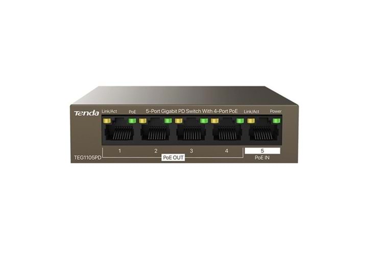 TENDA 5port 30w 4port PoE TEG1105PD GIGABIT Yönetilemez Switch