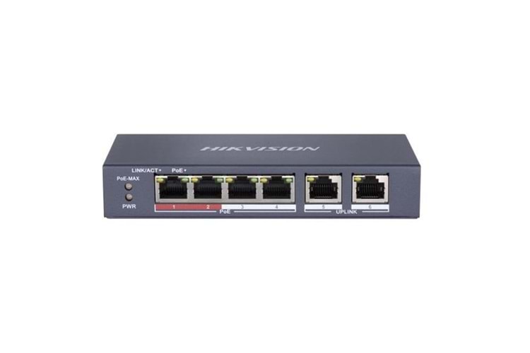 HIKVISION 4port 35w FULL PoE DS-3E0106P-E/M 10/100 2X-UPLINK Yönetilemez Switch