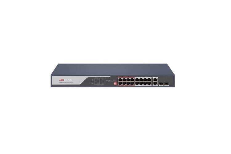 HIKVISION 16port 225w FULL PoE DS-3E0318P-E(C) 10/100 2X UPLINK-2X SFP Yönetilemez Switch