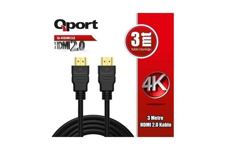 QPORT Q-HDMI32 3metre HDMI Görüntü Kablosu Gold 4K 60HZ 1.4v 2.0V