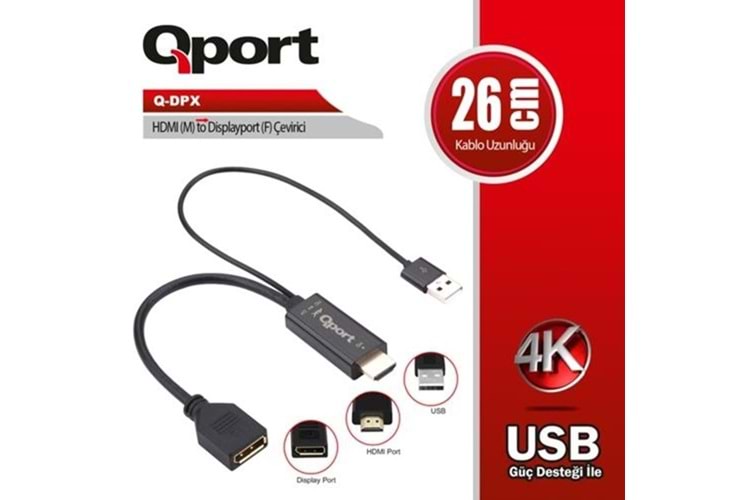 QPORT Q-DPX 0.15metre HDMI-DP (dişi) Çevirici Adaptör