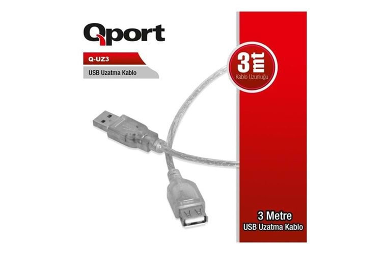 QPORT 3metre Q-UZ3 USB 2.0 Uzatma Kablosu