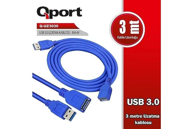 QPORT 3metre Q-UZ3030 USB 3.0 Uzatma Kablosu
